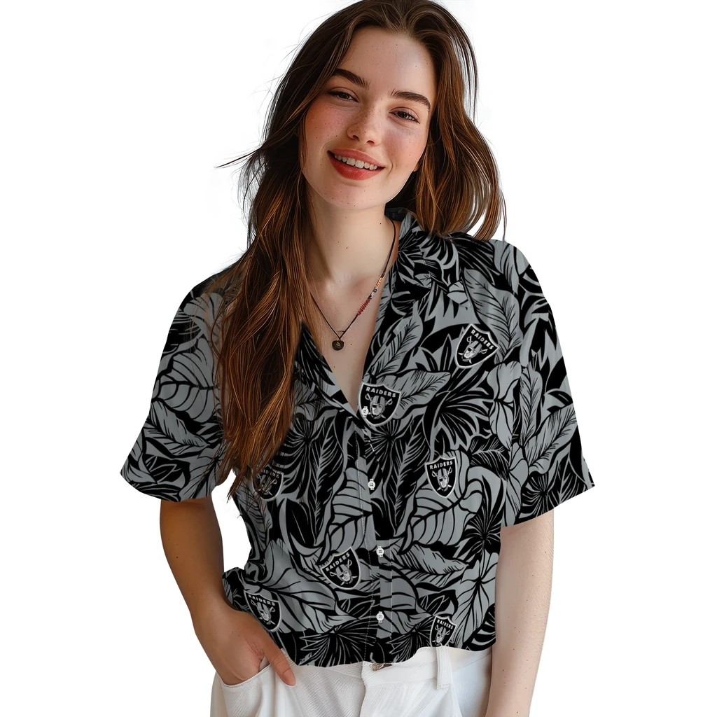 Las Vegas Raiders Hawaiian Shirt - Monstera Layer las vegas raiders monstera layer black hawaiian shirts latest model