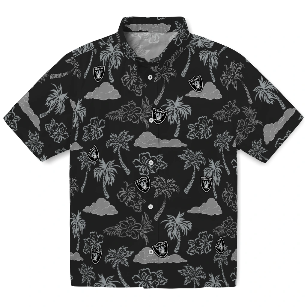 Las Vegas Raiders Hawaiian Shirt - Palm And Clouds las vegas raiders palm and clouds black hawaiian shirts best selling