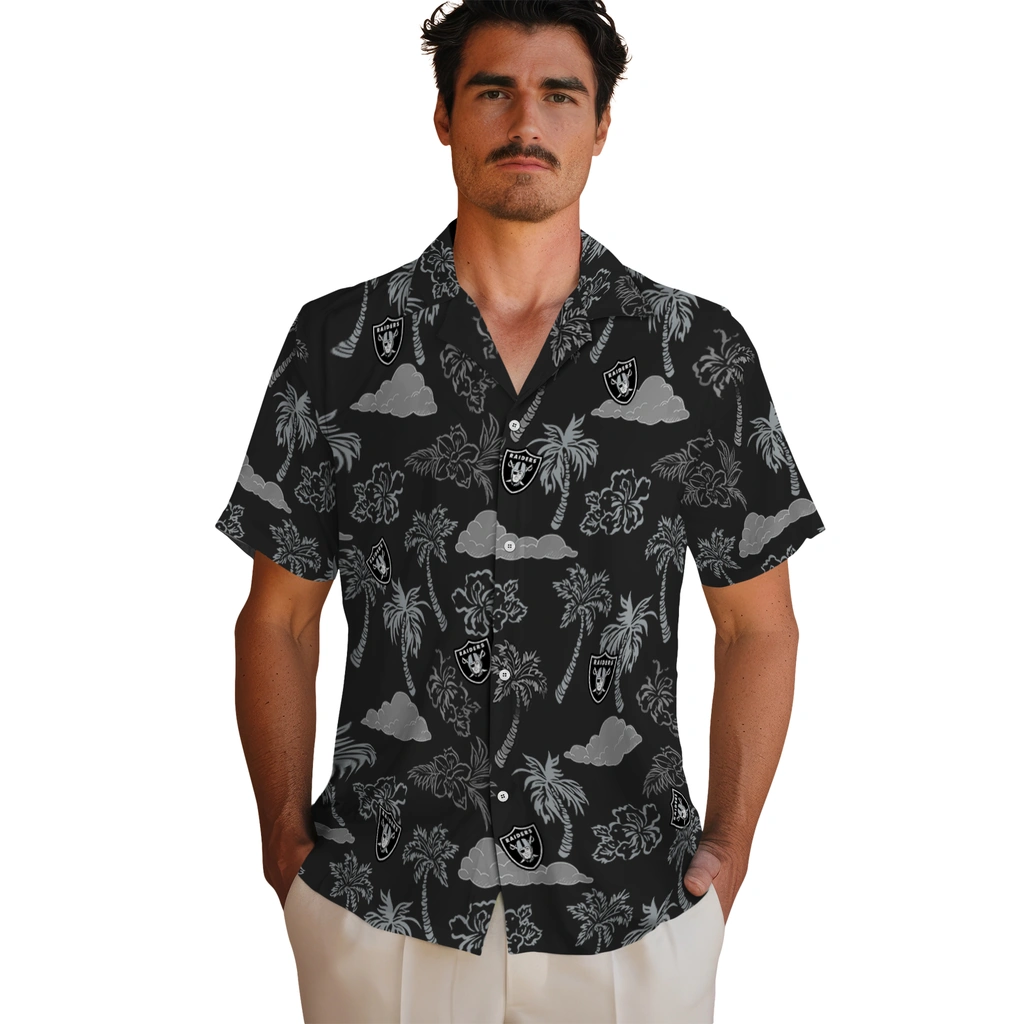 Las Vegas Raiders Hawaiian Shirt - Palm And Clouds las vegas raiders palm and clouds black hawaiian shirts fashion forward