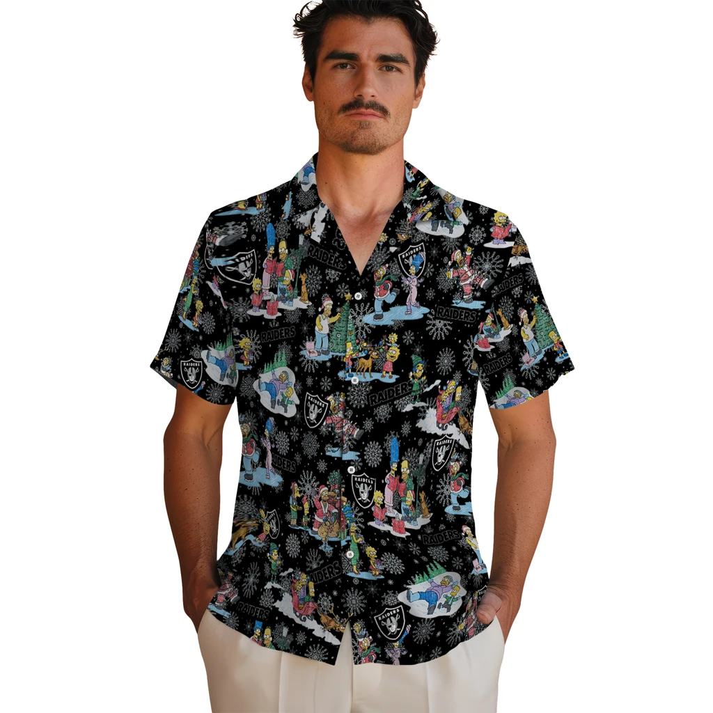 Las Vegas Raiders Hawaiian Shirt - Simpsons Christmas las vegas raiders simpsons christmas black hawaiian shirts fashion forward