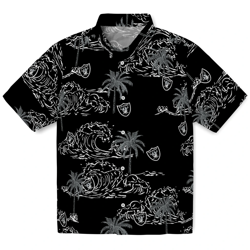 Las Vegas Raiders Hawaiian Shirt - Wave Palm las vegas raiders wave palm black hawaiian shirts best selling
