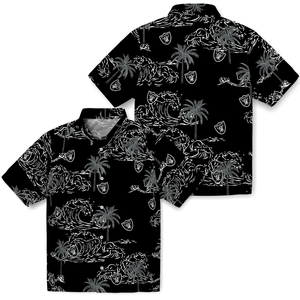 Las Vegas Raiders Hawaiian Shirt - Wave Palm las vegas raiders wave palm black hawaiian shirts high quality