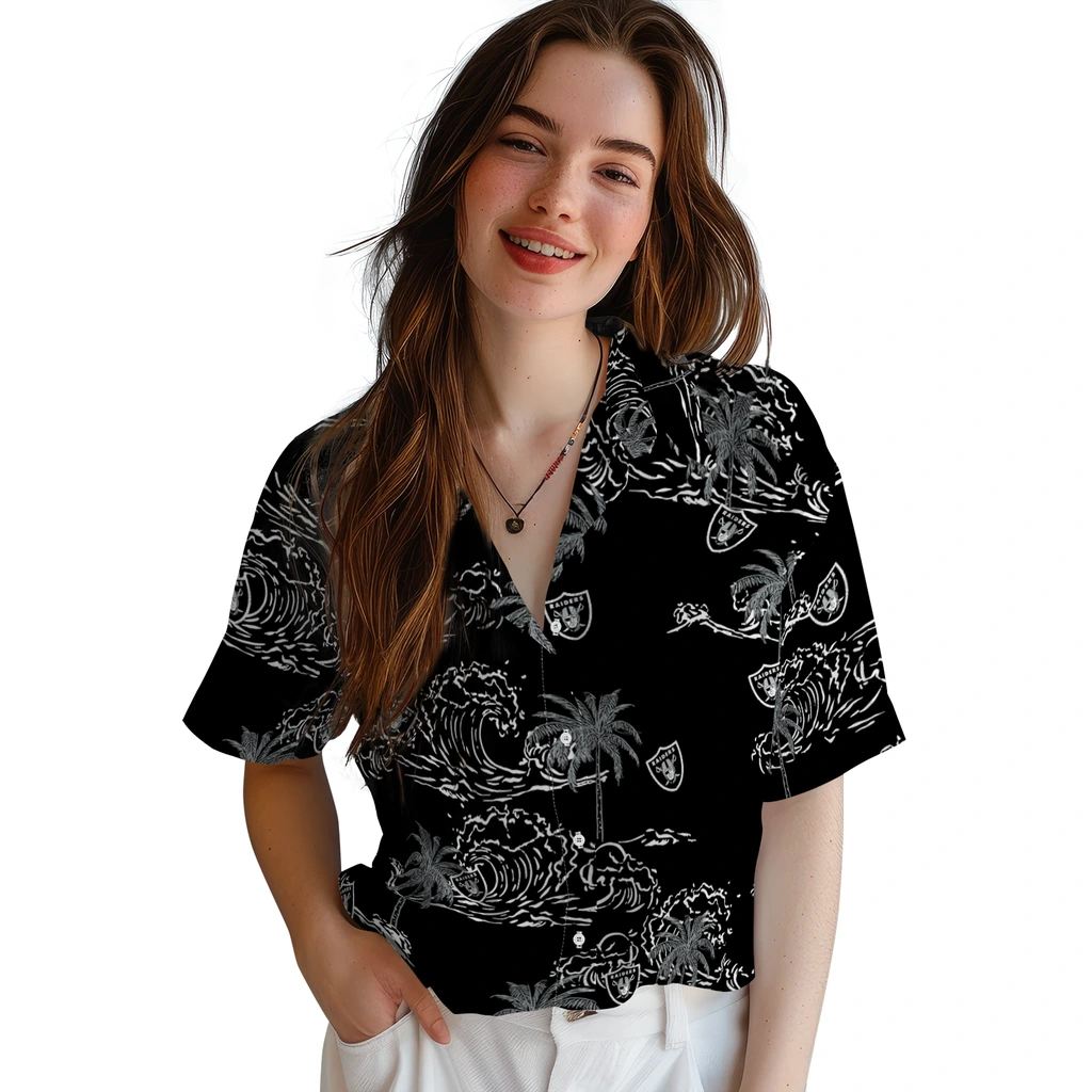 Las Vegas Raiders Hawaiian Shirt - Wave Palm las vegas raiders wave palm black hawaiian shirts latest model