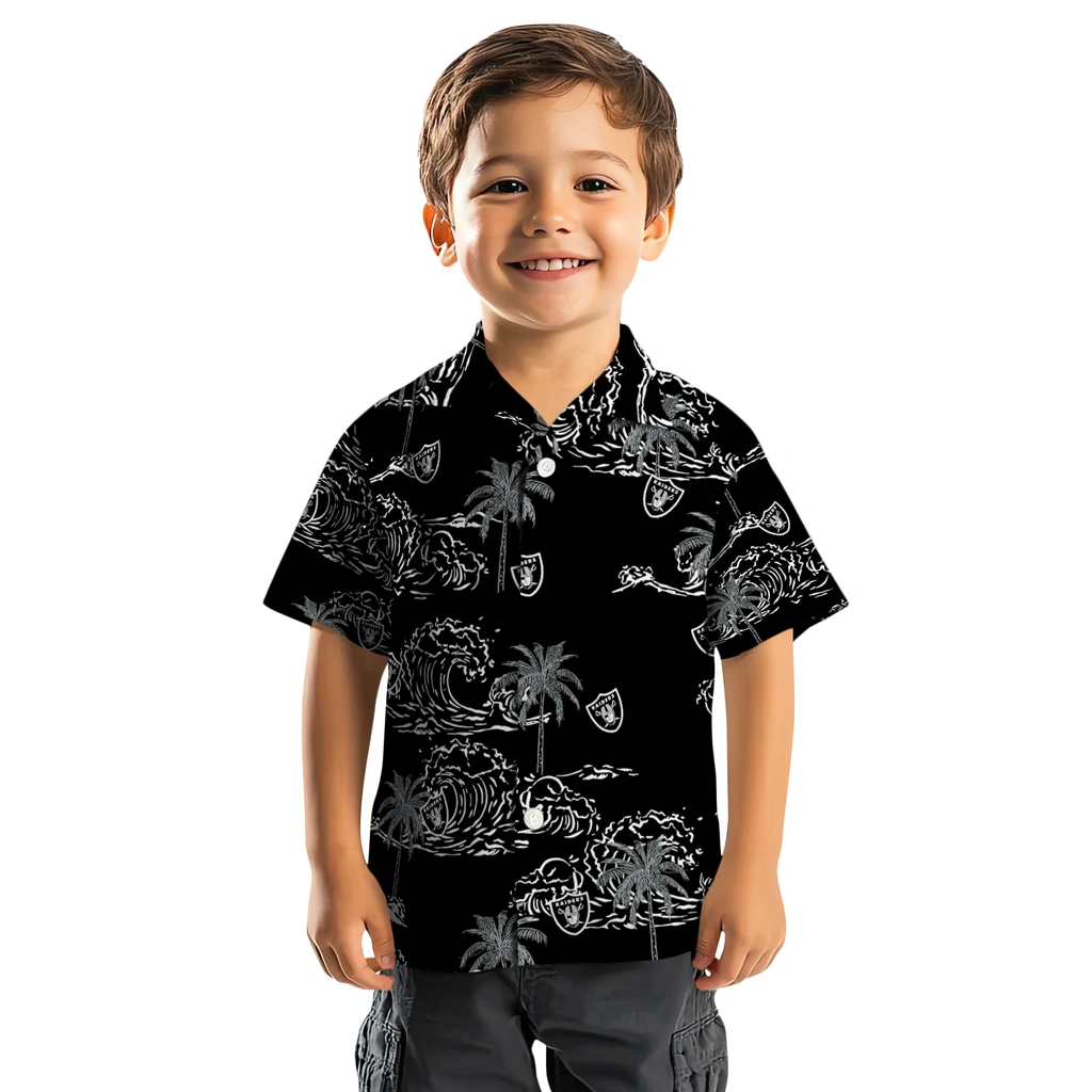 Las Vegas Raiders Hawaiian Shirt - Wave Palm las vegas raiders wave palm black hawaiian shirts top rated