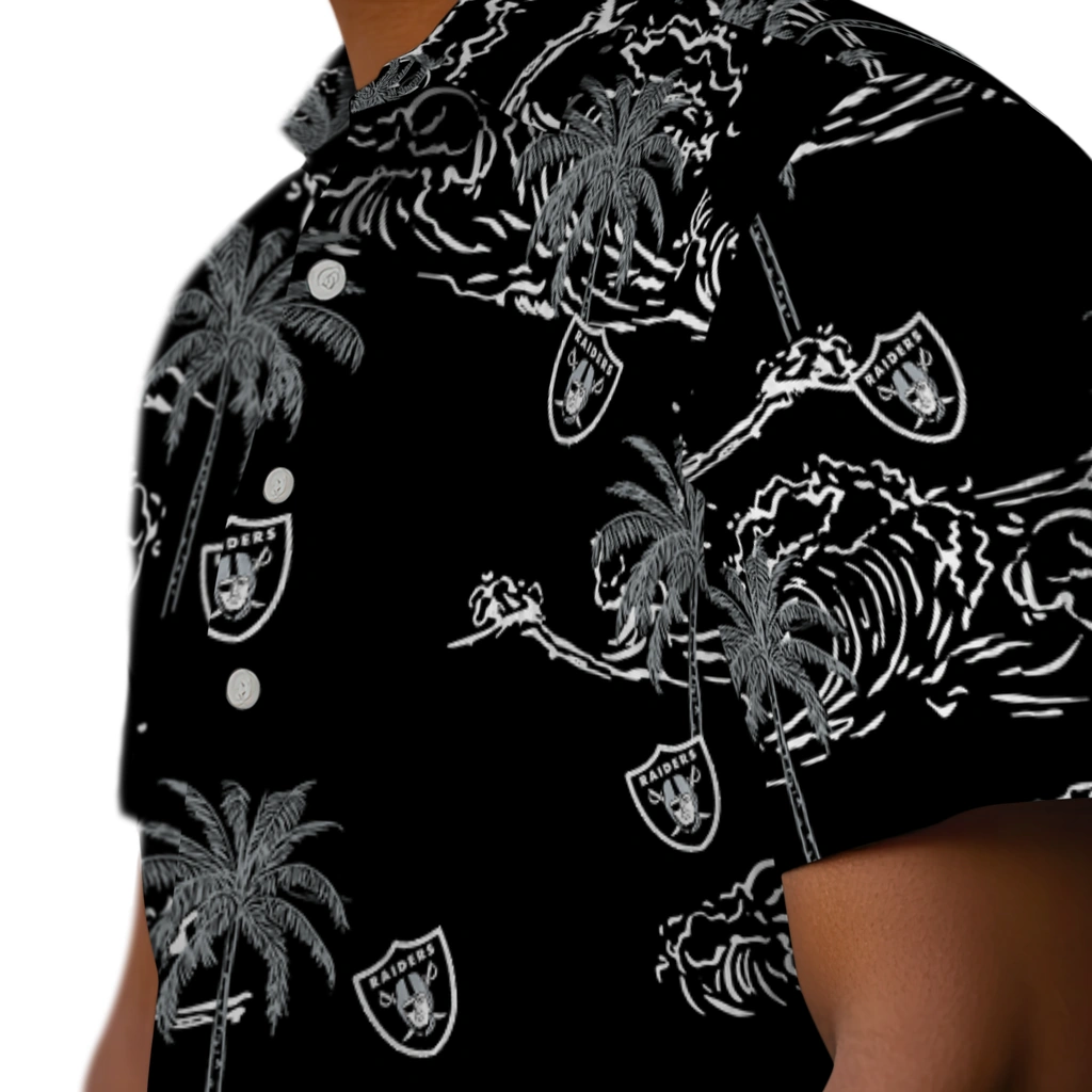 Las Vegas Raiders Hawaiian Shirt - Wave Palm las vegas raiders wave palm black hawaiian shirts trendy
