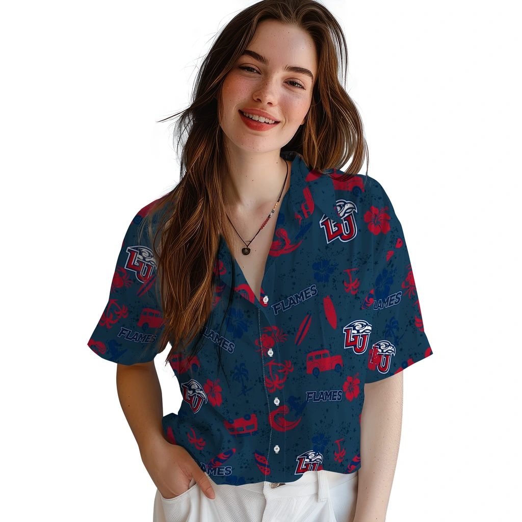 Liberty Flames Hawaiian Shirt - Beach Vibe liberty flames beach vibe navy hawaiian shirts latest model