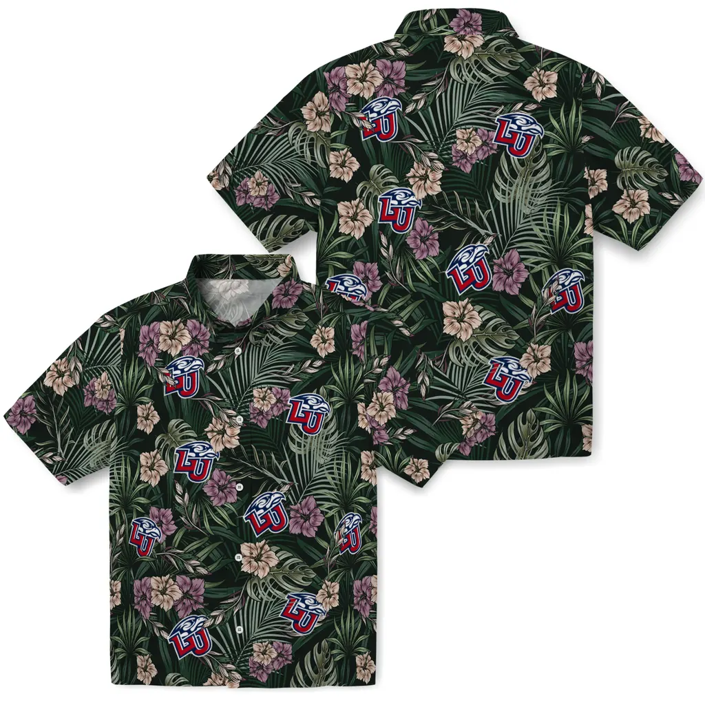 Liberty Flames Hawaiian Shirt - Hibiscus Leaves Pattern liberty flames hibiscus leaves pattern green hawaiian shirts high quality