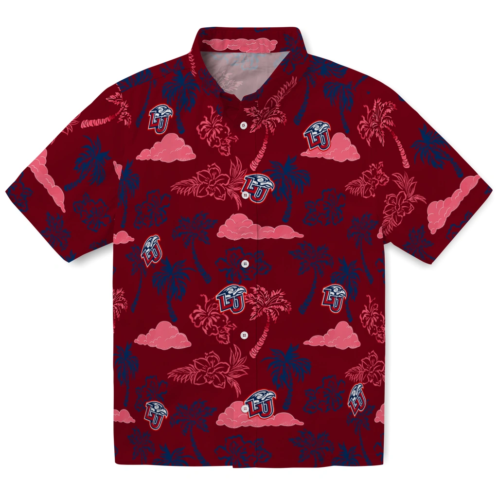 Liberty Flames Hawaiian Shirt - Palm And Clouds liberty flames palm and clouds red hawaiian shirts best selling