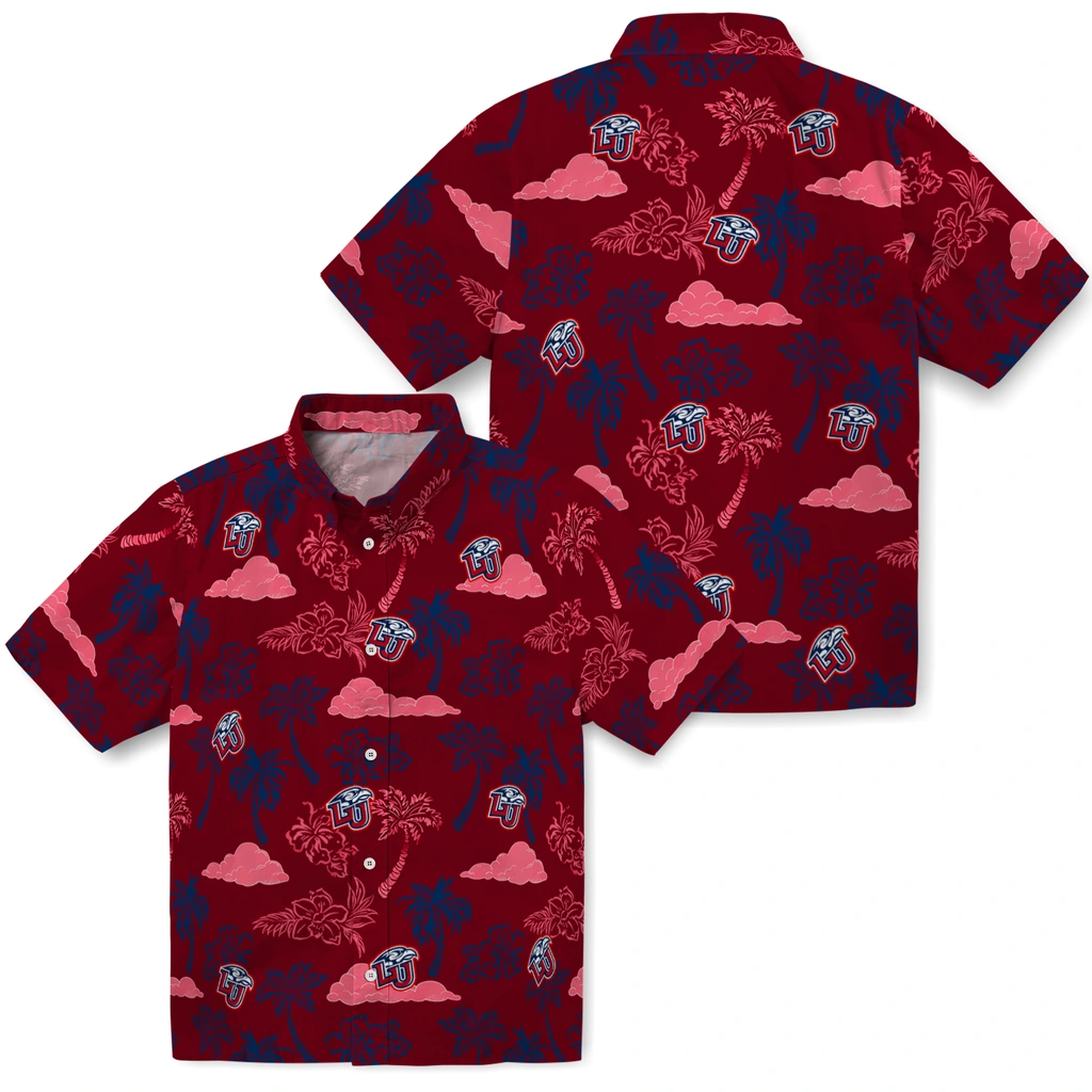 Liberty Flames Hawaiian Shirt - Palm And Clouds liberty flames palm and clouds red hawaiian shirts high quality