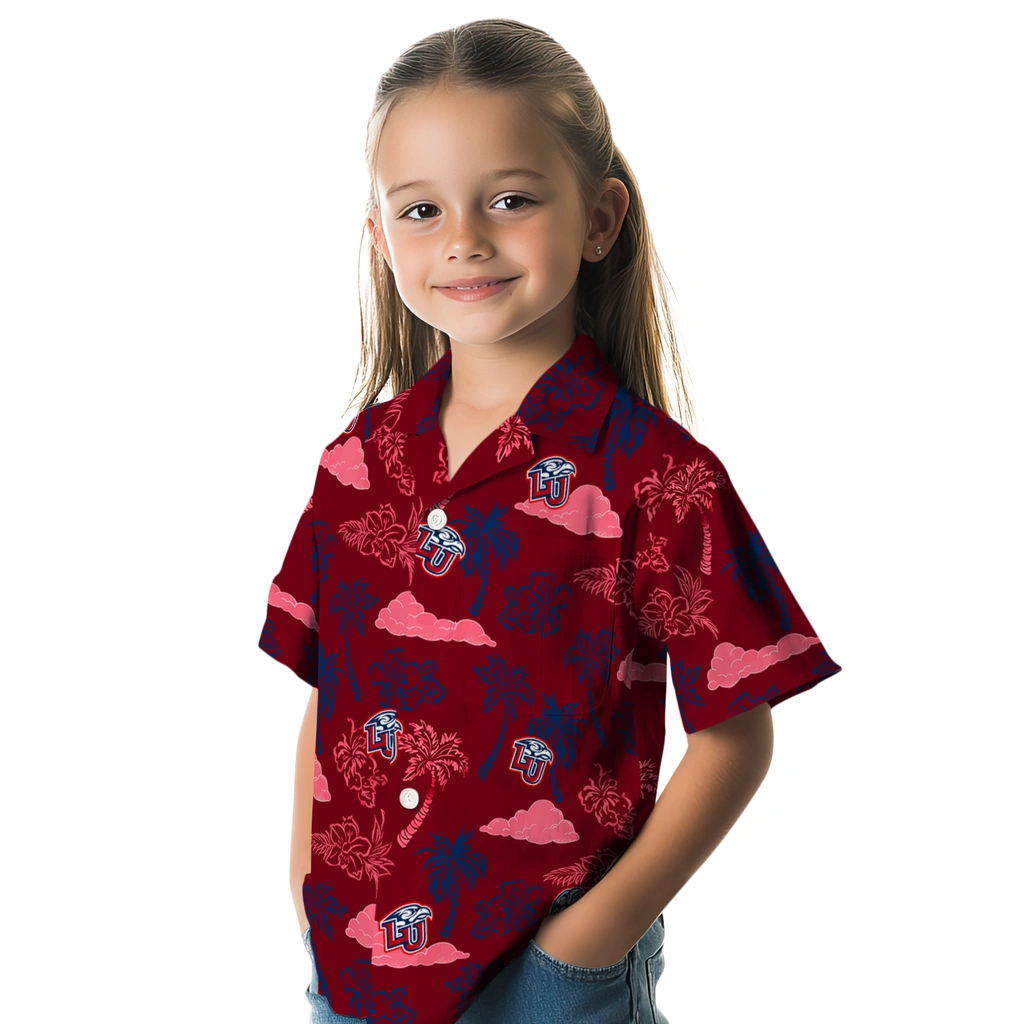 Liberty Flames Hawaiian Shirt - Palm And Clouds liberty flames palm and clouds red hawaiian shirts premium grade