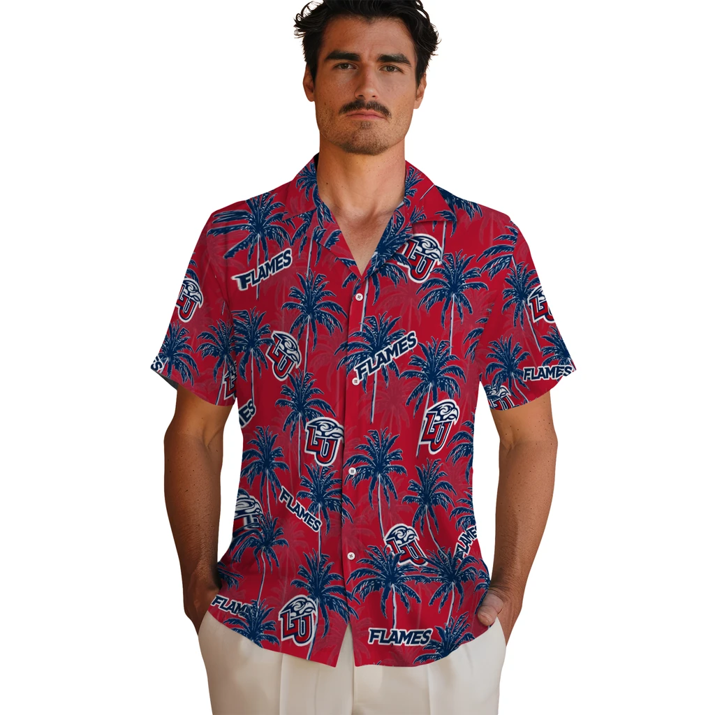Liberty Flames Hawaiian Shirt - Palm Tree Motif liberty flames palm grove red hawaiian shirts fashion forward