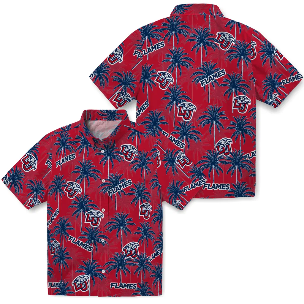 Liberty Flames Hawaiian Shirt - Palm Tree Motif liberty flames palm grove red hawaiian shirts high quality