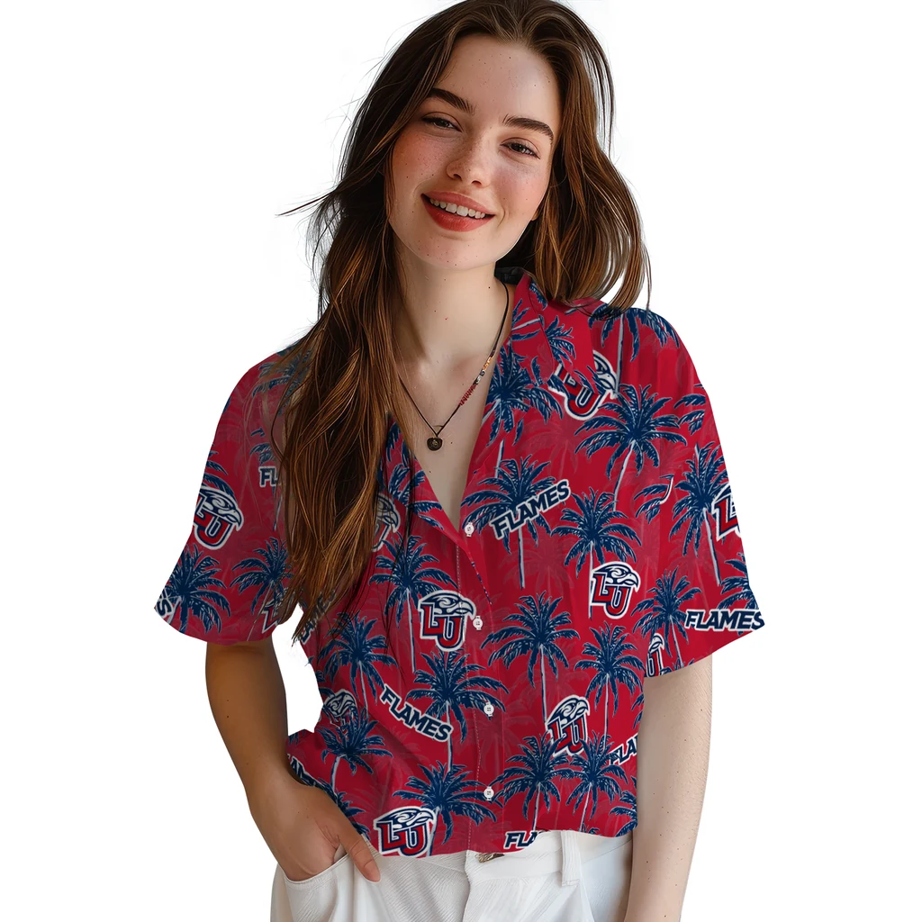 Liberty Flames Hawaiian Shirt - Palm Tree Motif liberty flames palm grove red hawaiian shirts latest model