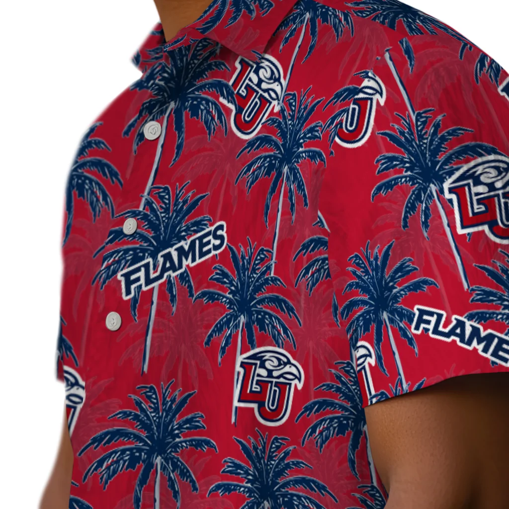Liberty Flames Hawaiian Shirt - Palm Tree Motif liberty flames palm grove red hawaiian shirts trendy