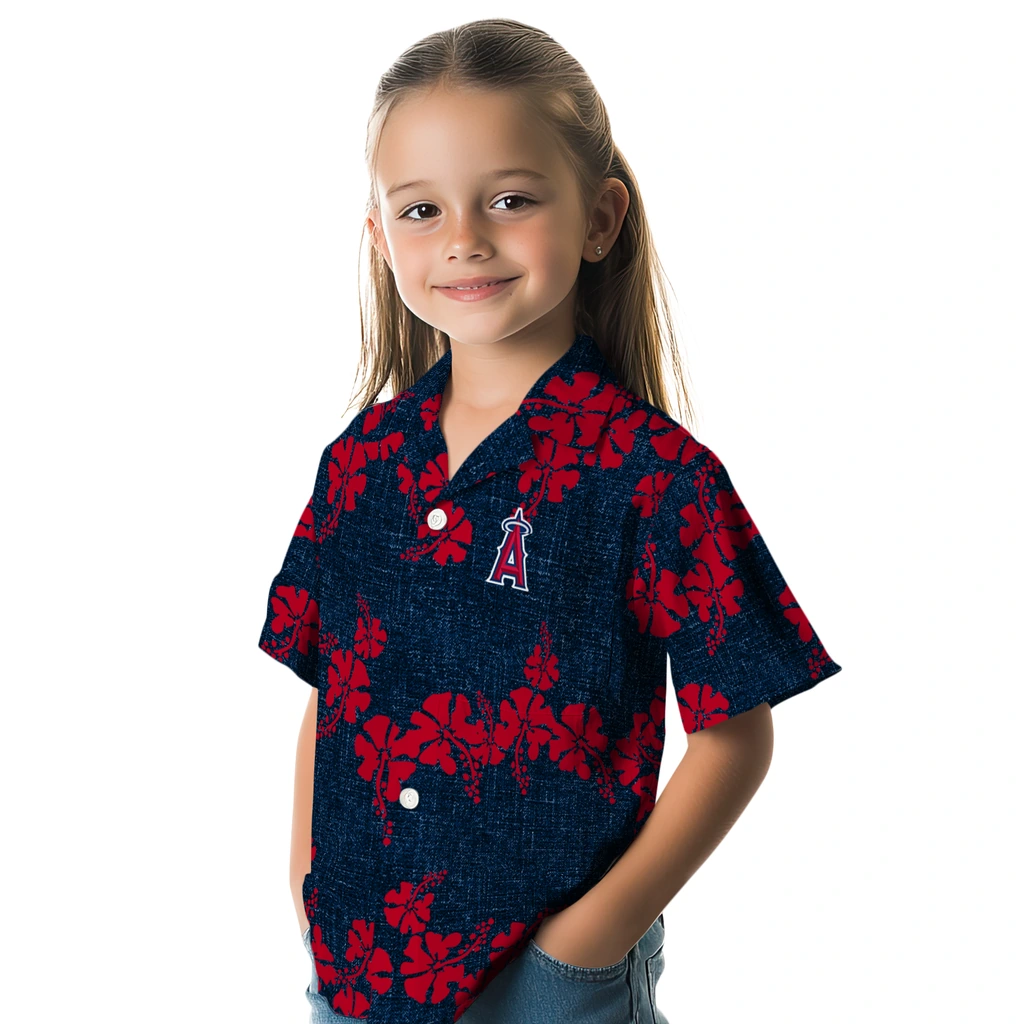 Los Angeles Angels Hawaiian Shirt - 50th State Flower los angeles angels hibiscus petals blue hawaiian shirts premium grade
