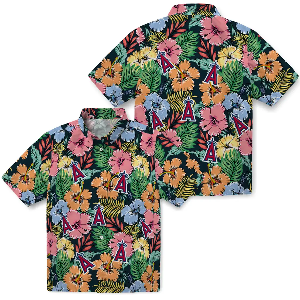 Los Angeles Angels Hawaiian Shirt - Brilliant Hibiscus Garden los angeles angels brilliant hibiscus garden hawaiian shirts high quality
