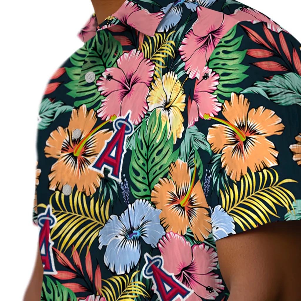 Los Angeles Angels Hawaiian Shirt - Brilliant Hibiscus Garden los angeles angels brilliant hibiscus garden hawaiian shirts trendy