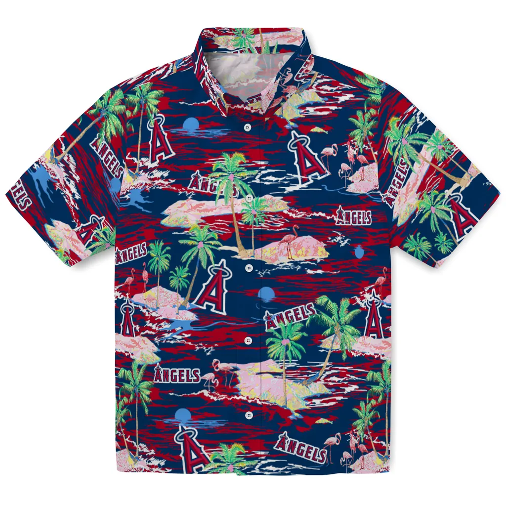Los Angeles Angels Hawaiian Shirt - Hawaii Island los angeles angels flamingo retreat blue hawaiian shirts best selling