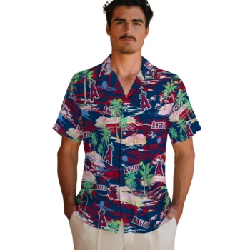 los angeles angels flamingo retreat blue hawaiian shirts fashion forward