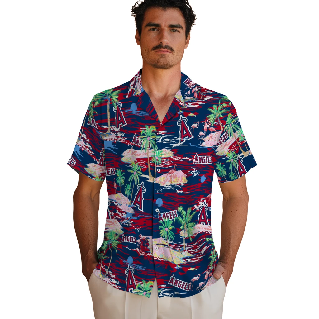 Los Angeles Angels Hawaiian Shirt - Hawaii Island los angeles angels flamingo retreat blue hawaiian shirts fashion forward