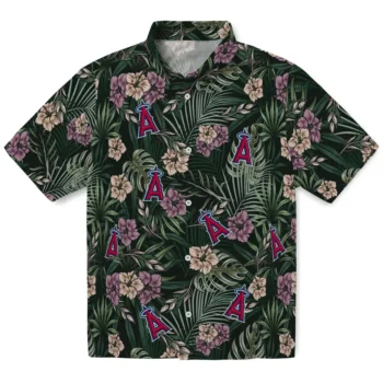 los angeles angels hibiscus leaves pattern green hawaiian shirts best selling