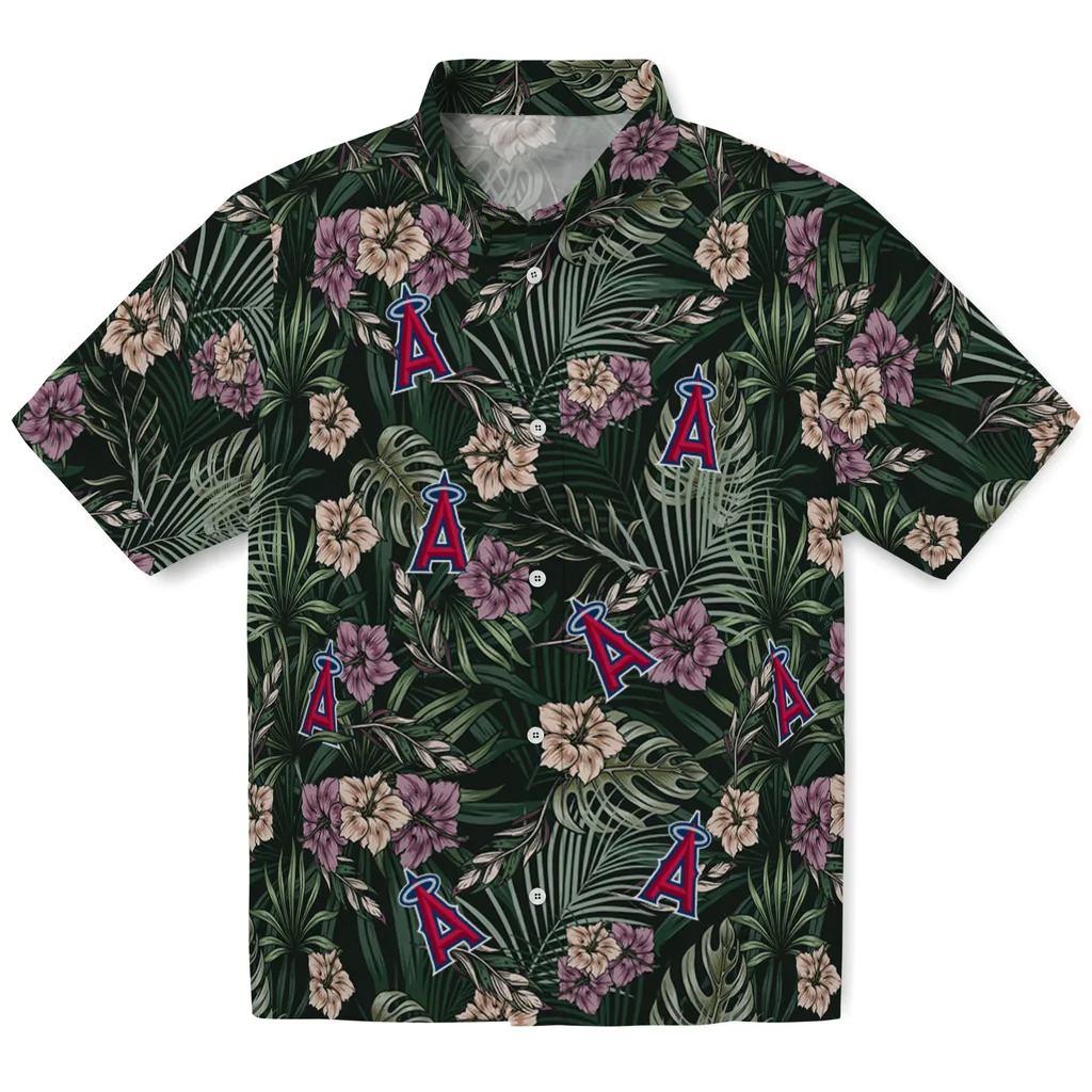 Los Angeles Angels Hawaiian Shirt - Hibiscus Leaves Pattern los angeles angels hibiscus leaves pattern green hawaiian shirts best selling