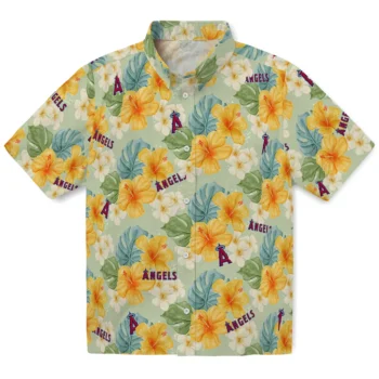 los angeles angels hibiscus mood pale lime yellow hawaiian shirts best selling