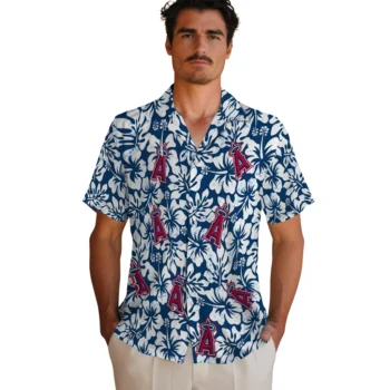 los angeles angels hibiscus motif blue white hawaiian shirts fashion forward