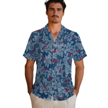 los angeles angels hibiscus oasis blue hawaiian shirts fashion forward