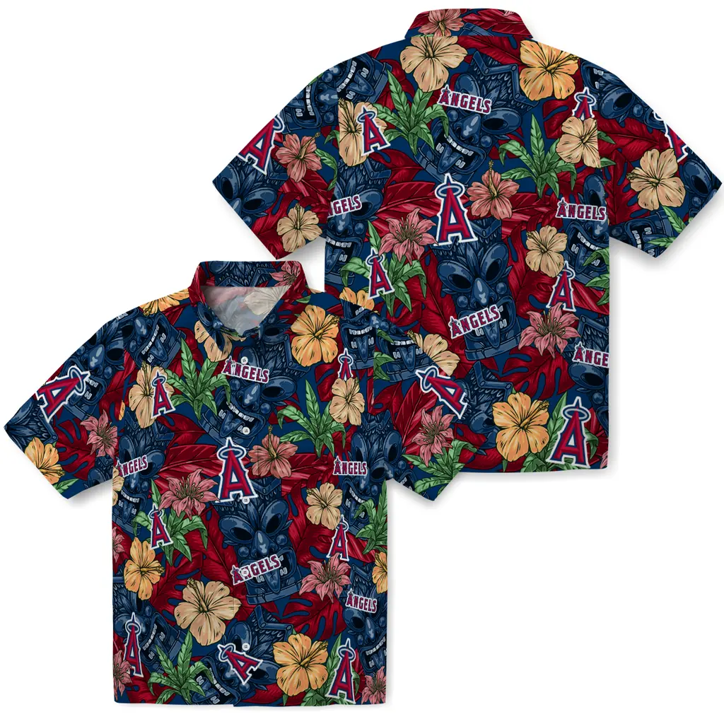 Los Angeles Angels Hawaiian Shirt - Hibiscus Tiki Jungle los angeles angels tiki jungle blue hawaiian shirts high quality