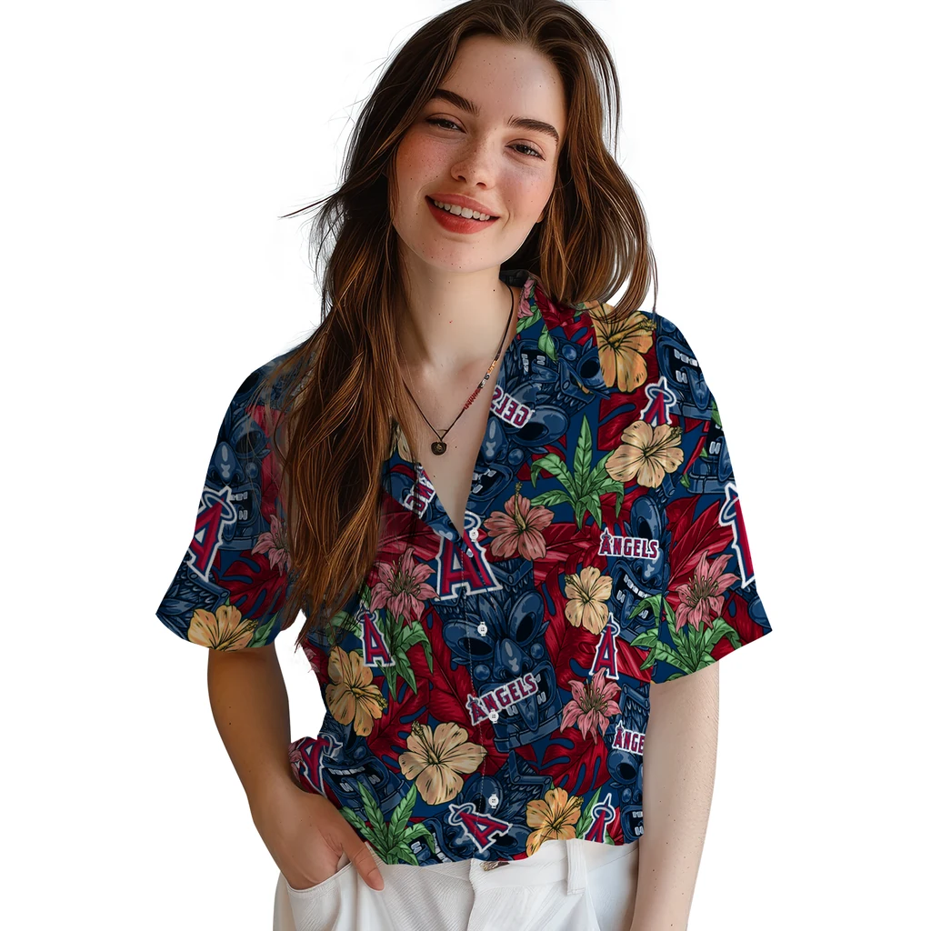 Los Angeles Angels Hawaiian Shirt - Hibiscus Tiki Jungle los angeles angels tiki jungle blue hawaiian shirts latest model