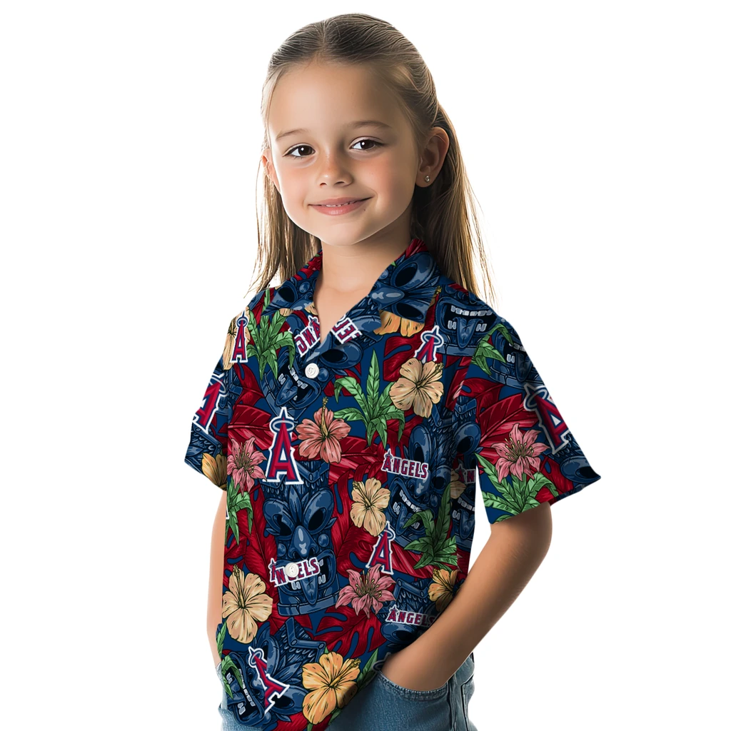 Los Angeles Angels Hawaiian Shirt - Hibiscus Tiki Jungle los angeles angels tiki jungle blue hawaiian shirts premium grade