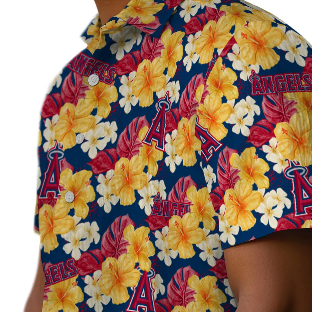 Los Angeles Angels Hawaiian Shirt - Hibiscus Tropics los angeles angels hibiscus tropics blue yellow hawaiian shirts trendy