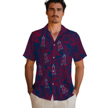 los angeles angels leaf outline blue hawaiian shirts fashion forward