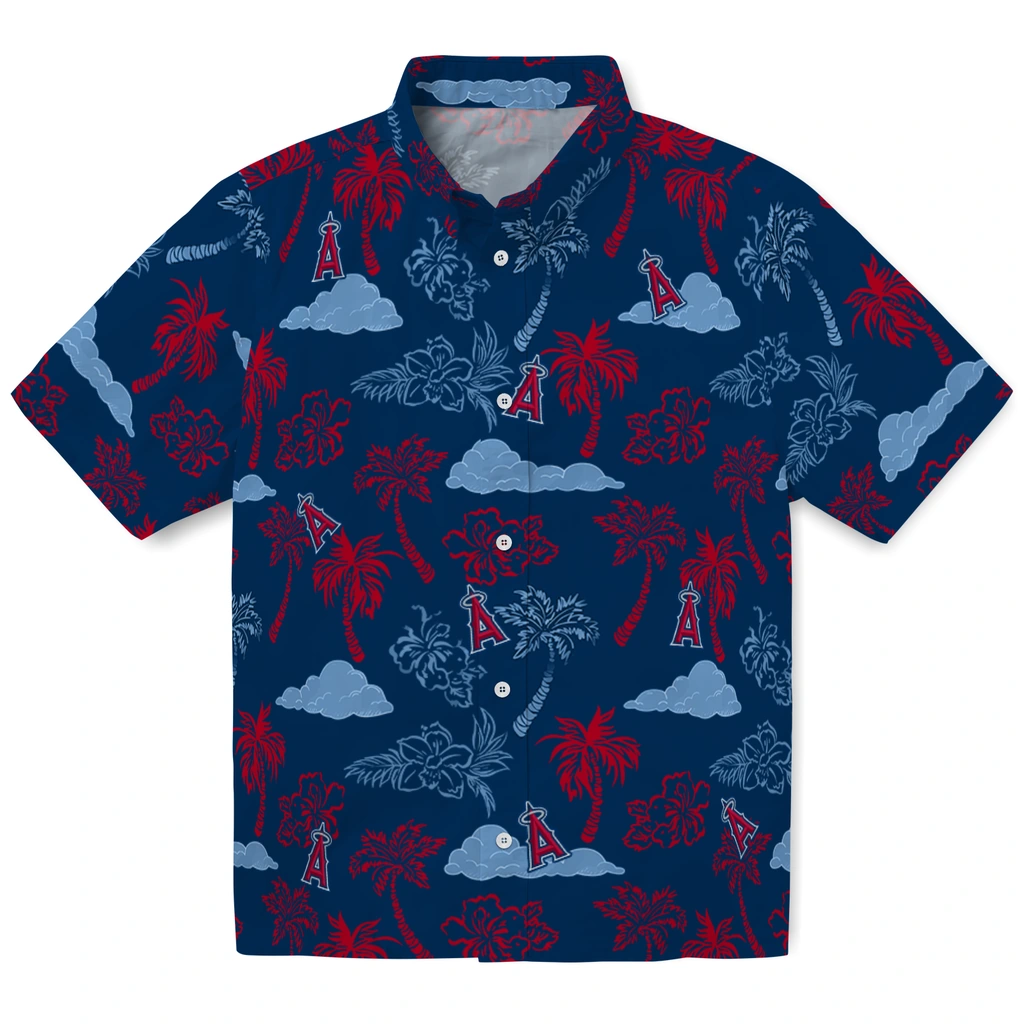 Los Angeles Angels Hawaiian Shirt - Palm And Clouds los angeles angels palm and clouds blue hawaiian shirts best selling