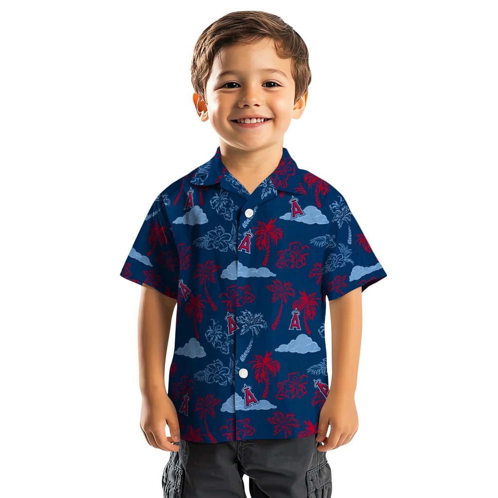 Los Angeles Angels Hawaiian Shirt - Palm And Clouds los angeles angels palm and clouds blue hawaiian shirts top rated