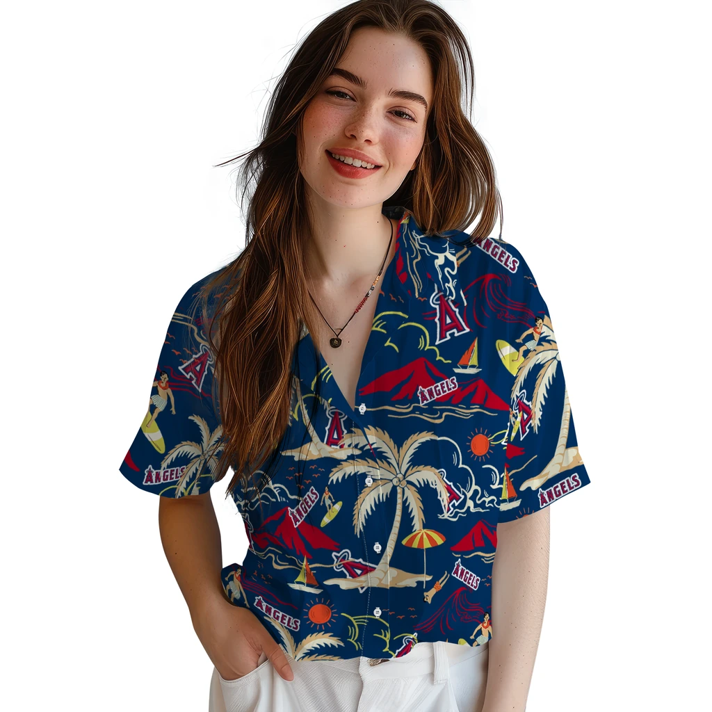 Los Angeles Angels Hawaiian Shirt - Palm Tree Island los angeles angels palm tree island blue hawaiian shirts latest model