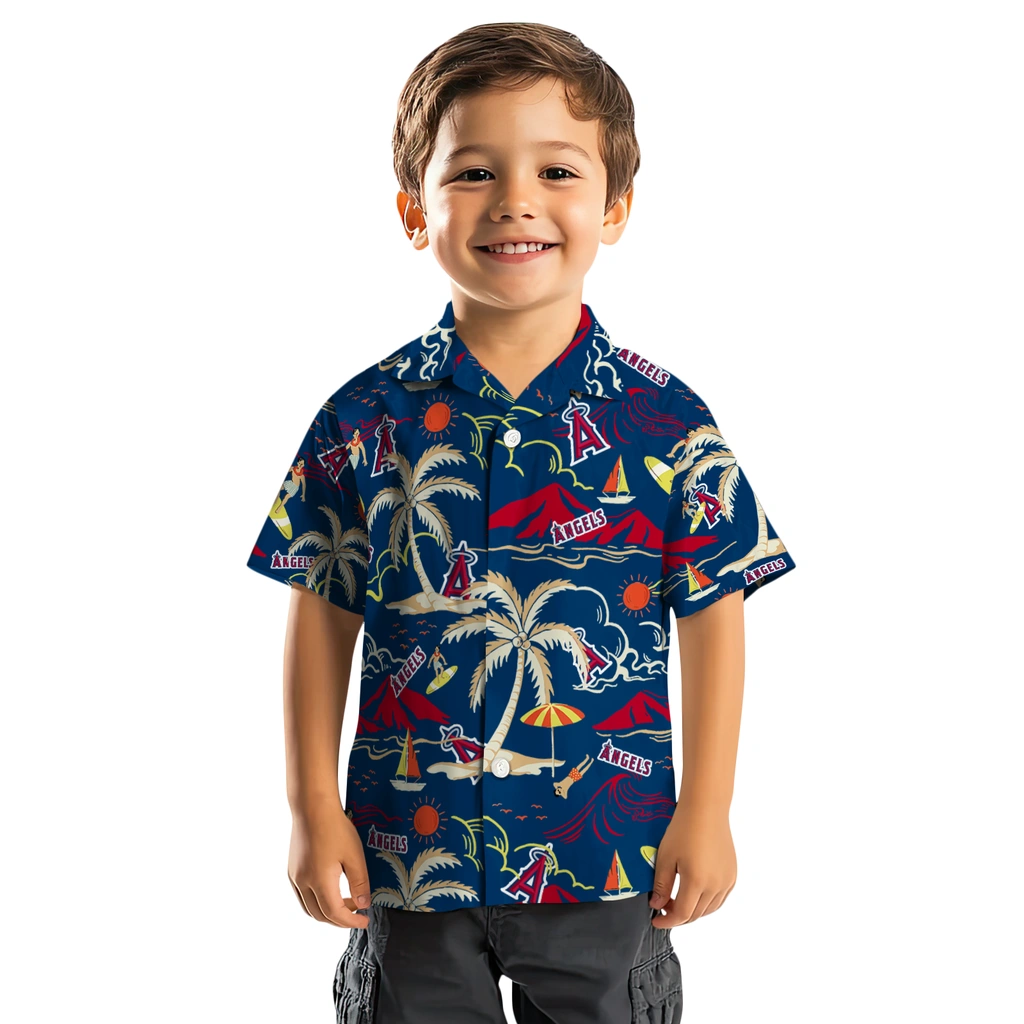 Los Angeles Angels Hawaiian Shirt - Palm Tree Island los angeles angels palm tree island blue hawaiian shirts top rated