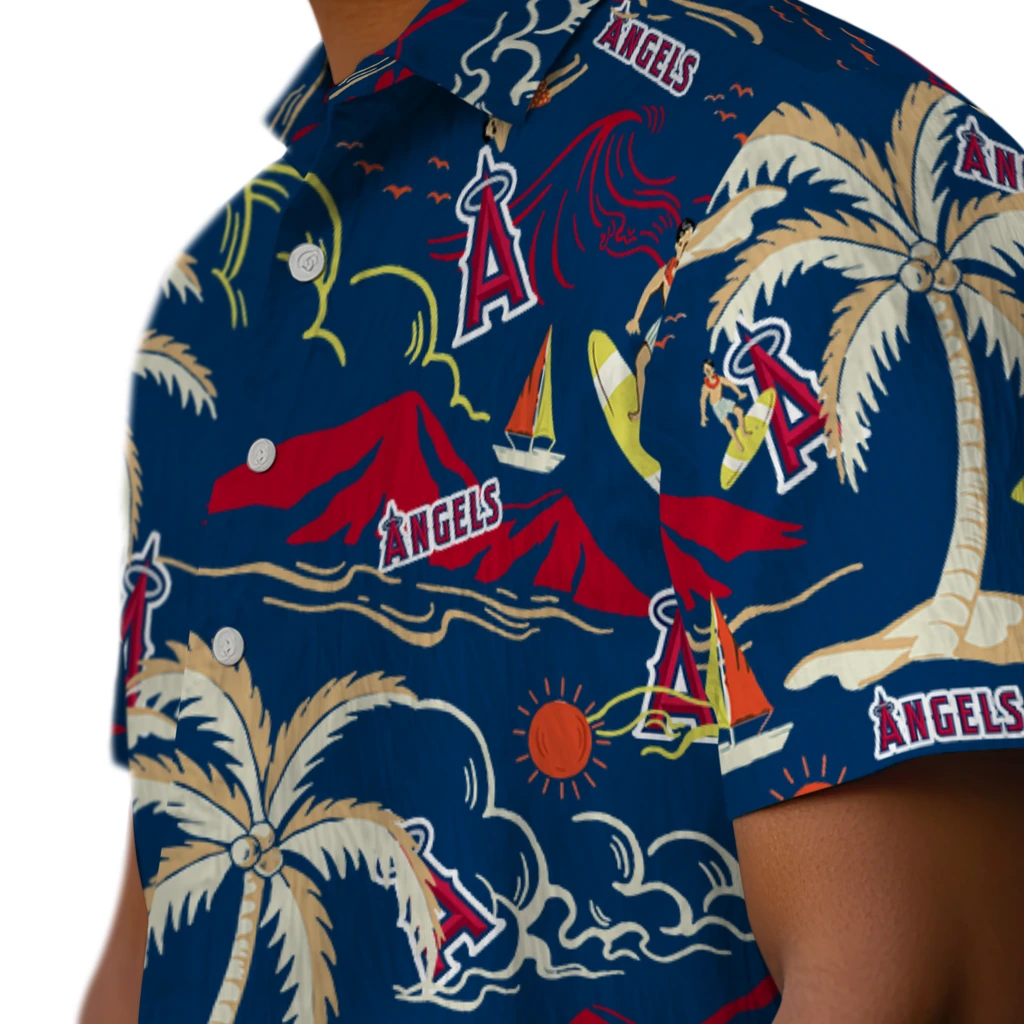 Los Angeles Angels Hawaiian Shirt - Palm Tree Island los angeles angels palm tree island blue hawaiian shirts trendy