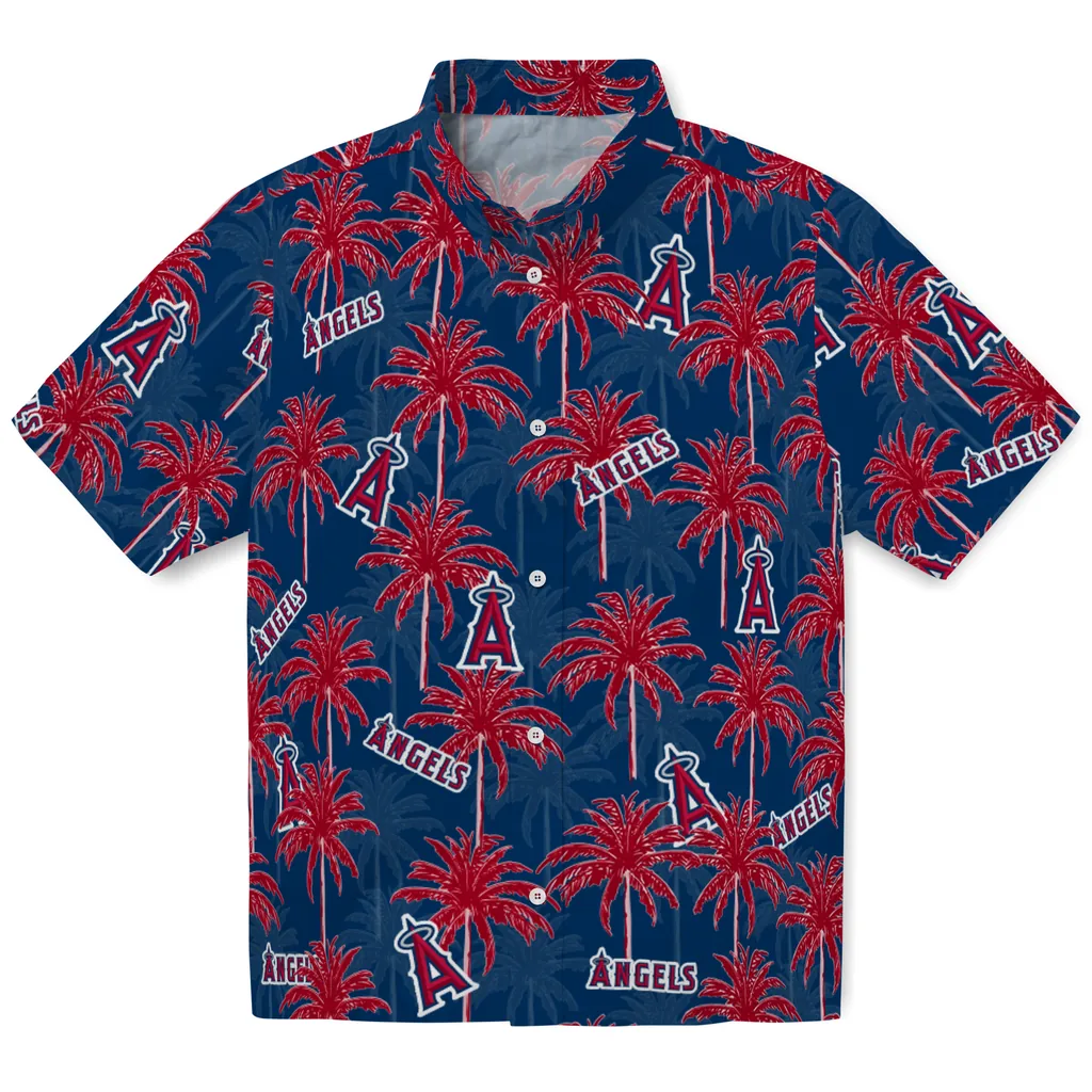 Los Angeles Angels Hawaiian Shirt - Palm Tree Motif los angeles angels palm grove blue hawaiian shirts best selling