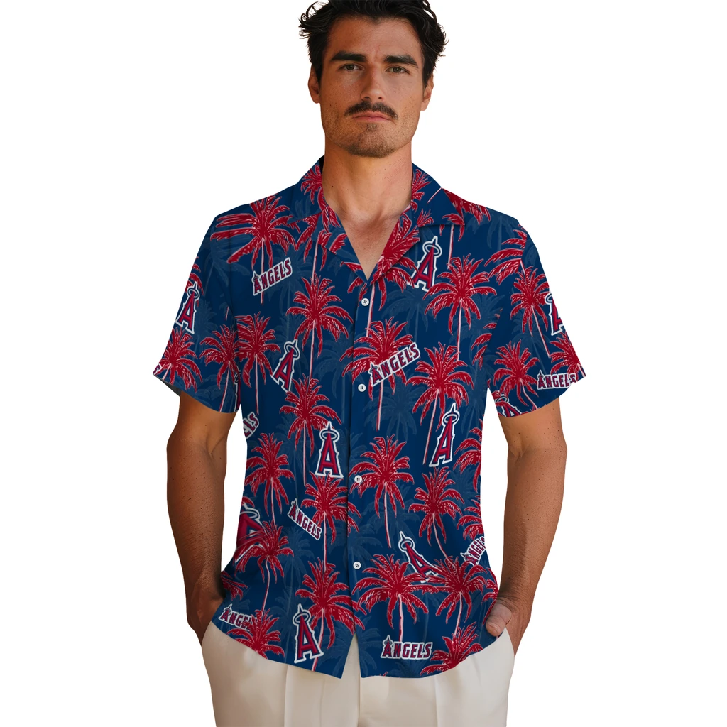 Los Angeles Angels Hawaiian Shirt - Palm Tree Motif los angeles angels palm grove blue hawaiian shirts fashion forward