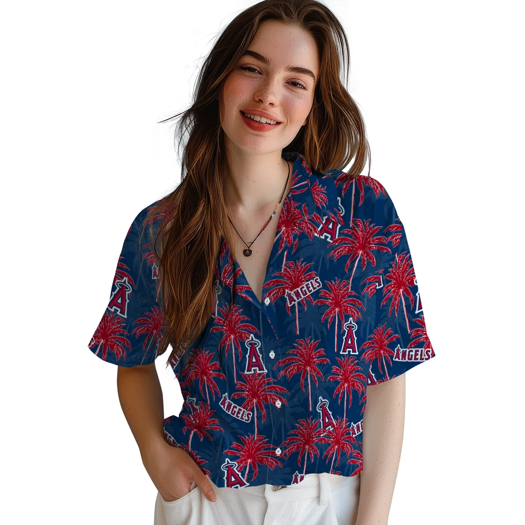 Los Angeles Angels Hawaiian Shirt - Palm Tree Motif los angeles angels palm grove blue hawaiian shirts latest model