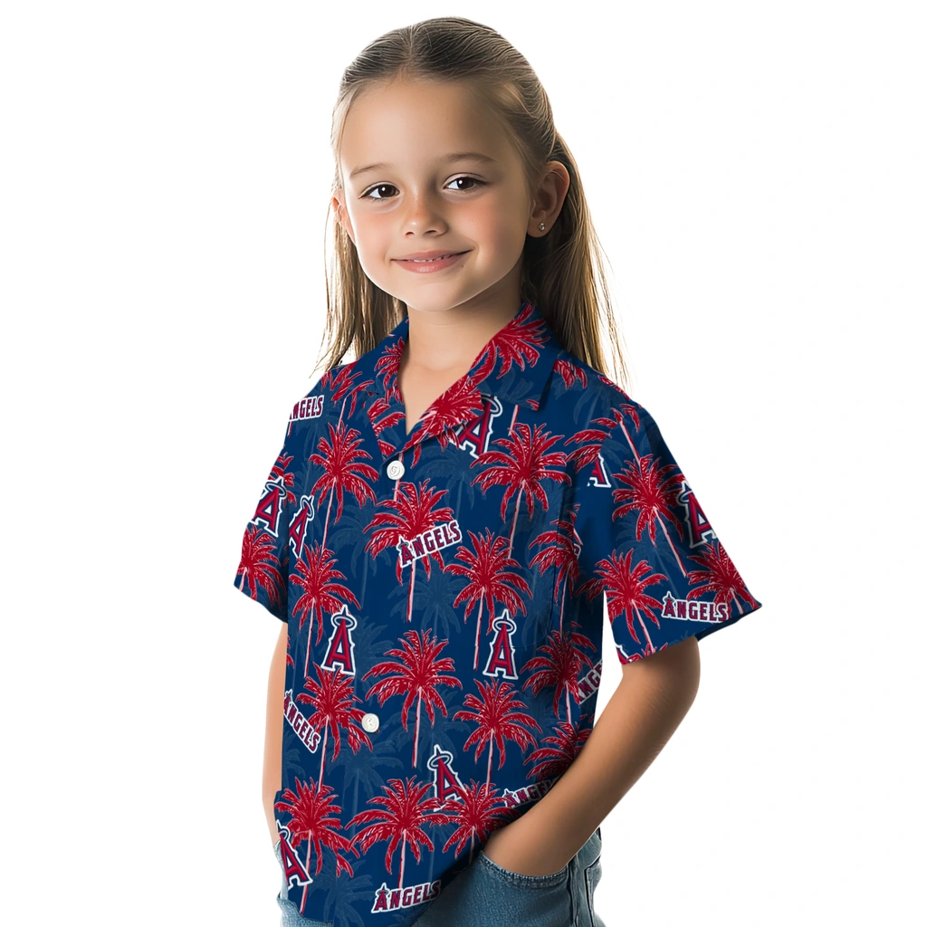 Los Angeles Angels Hawaiian Shirt - Palm Tree Motif los angeles angels palm grove blue hawaiian shirts premium grade