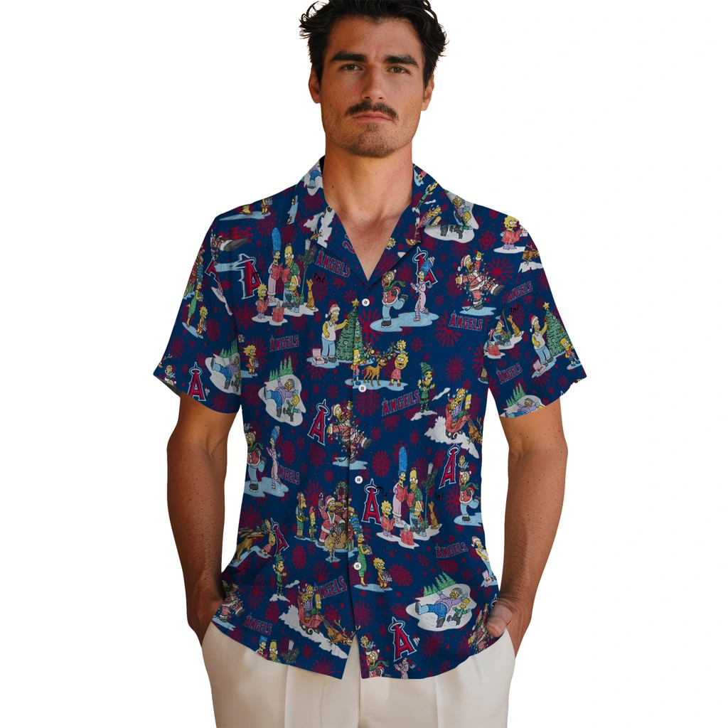 Los Angeles Angels Hawaiian Shirt - Simpsons Christmas los angeles angels simpsons christmas blue hawaiian shirts fashion forward