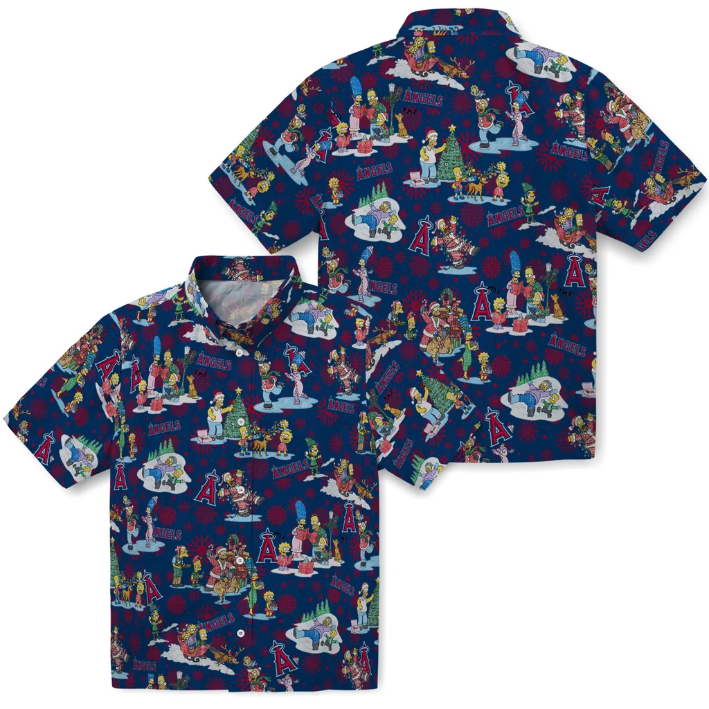 Los Angeles Angels Hawaiian Shirt - Simpsons Christmas los angeles angels simpsons christmas blue hawaiian shirts high quality