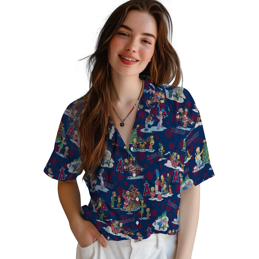 Los Angeles Angels Hawaiian Shirt - Simpsons Christmas los angeles angels simpsons christmas blue hawaiian shirts latest model