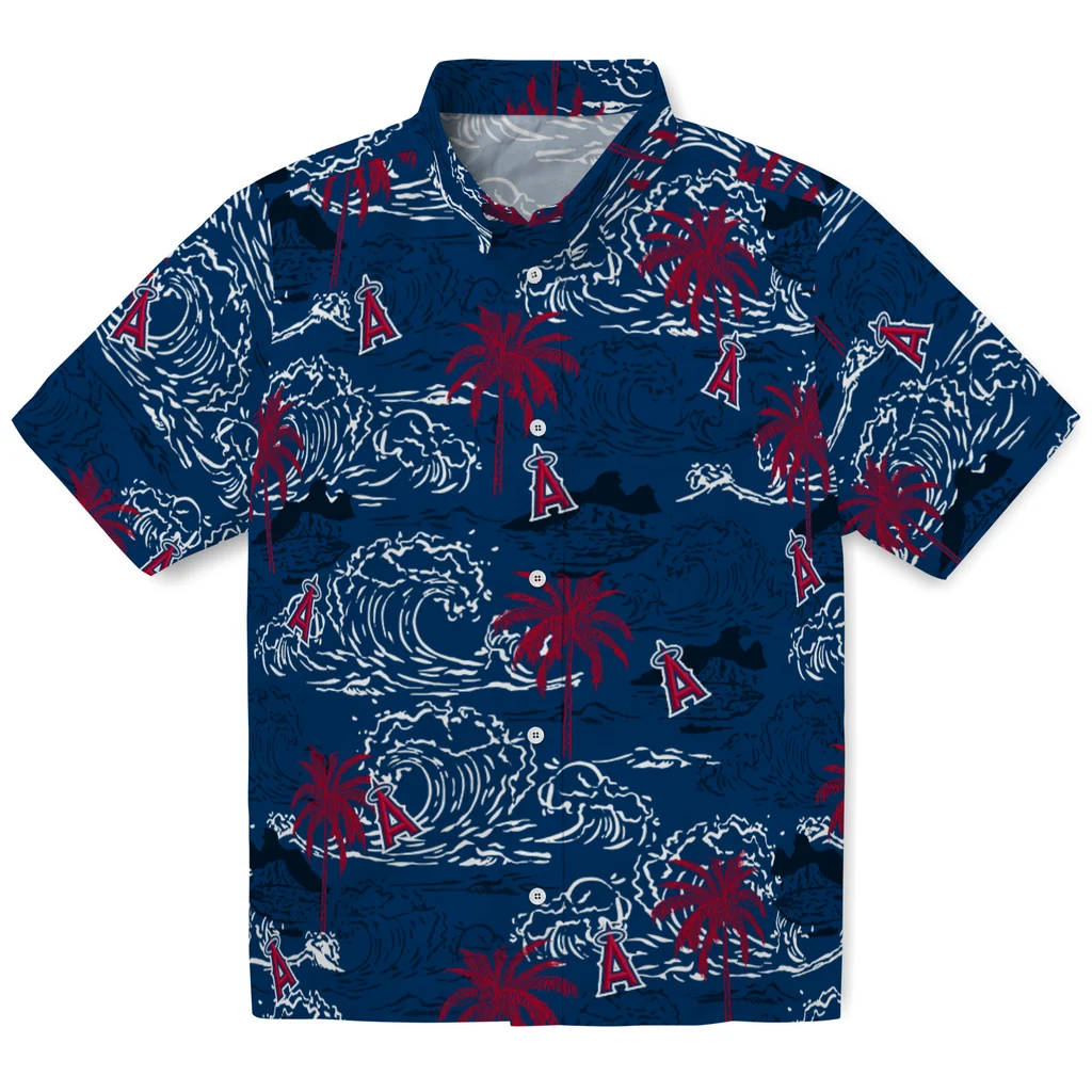 Los Angeles Angels Hawaiian Shirt - Wave Palm los angeles angels wave palm blue hawaiian shirts best selling