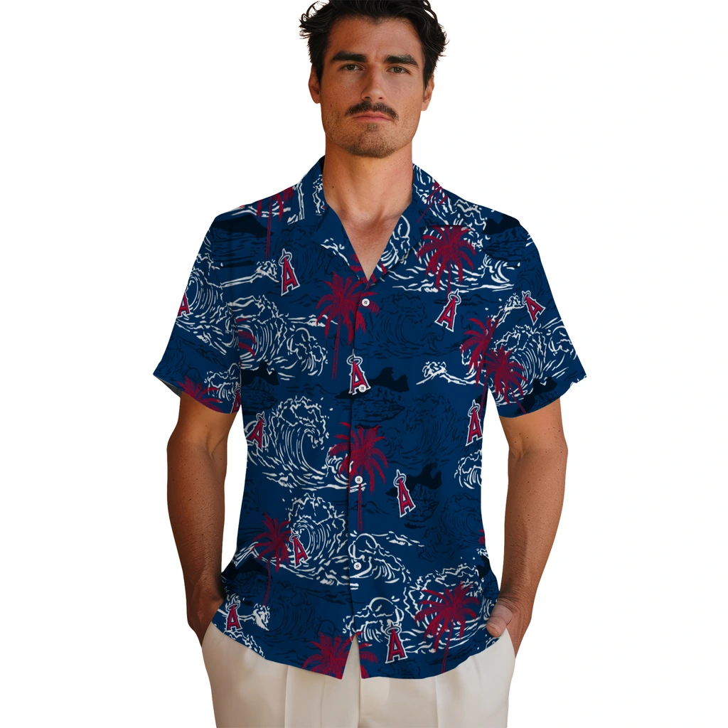Los Angeles Angels Hawaiian Shirt - Wave Palm los angeles angels wave palm blue hawaiian shirts fashion forward