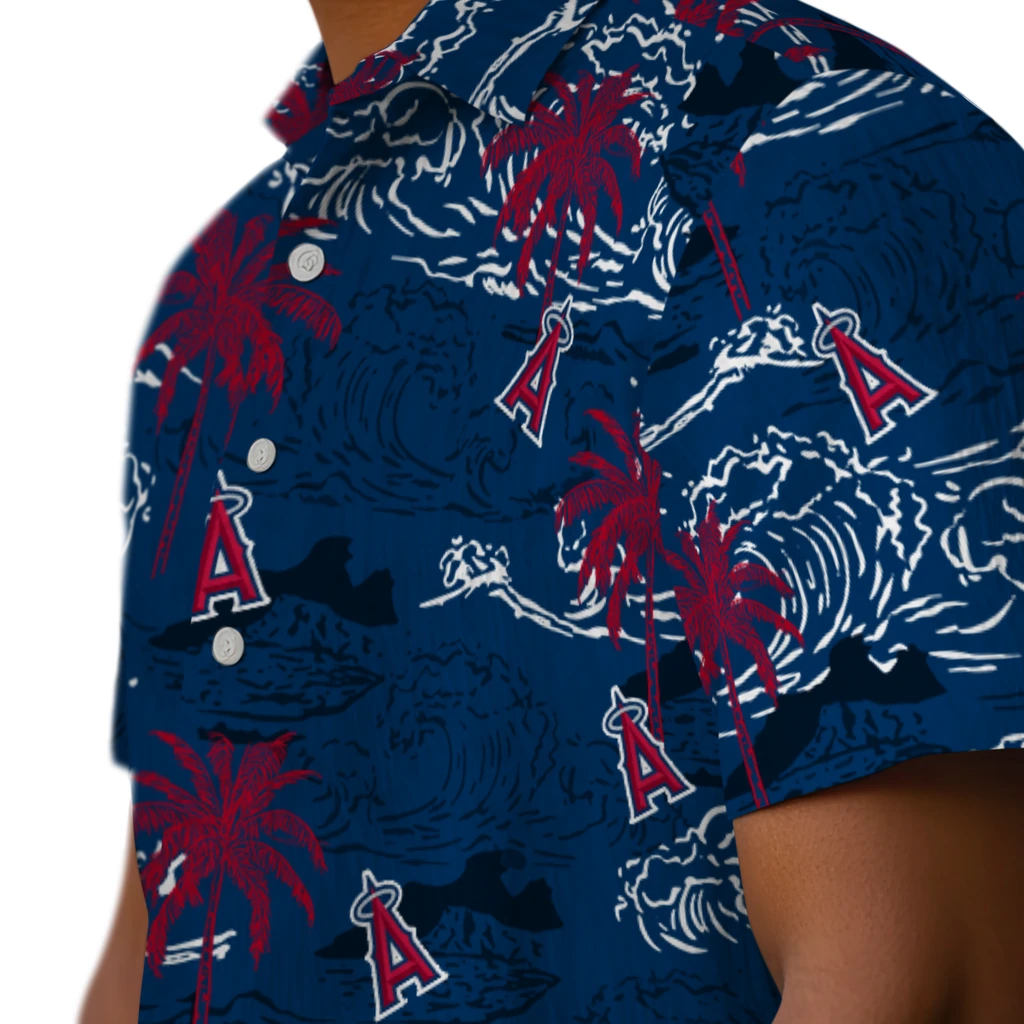 Los Angeles Angels Hawaiian Shirt - Wave Palm los angeles angels wave palm blue hawaiian shirts trendy