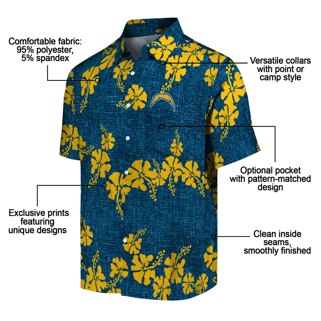 Los Angeles Chargers Hawaiian Shirt - 50th State Flower los angeles chargers hibiscus petals blue hawaiian shirts new arrival